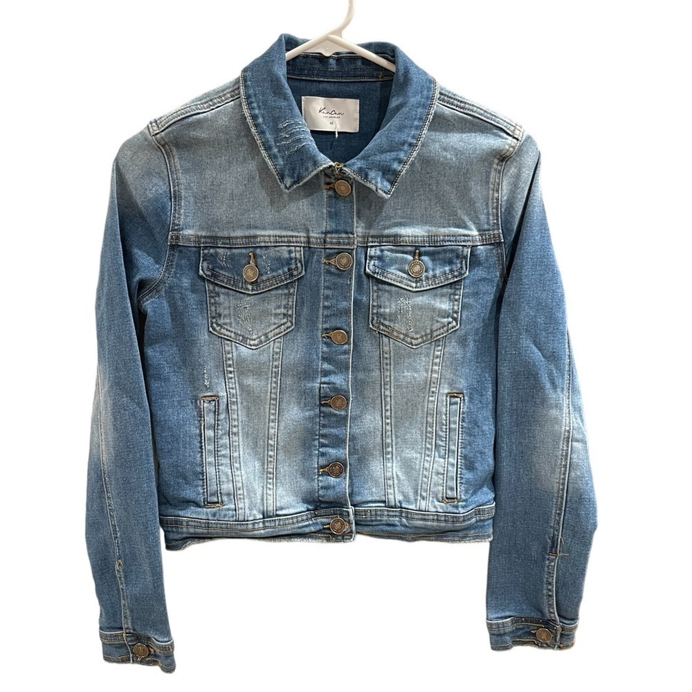 KanCan Distressed Cropped Jean Jacket